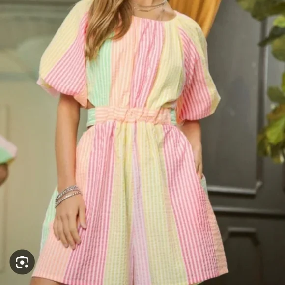 Davi & Dani Neon Bright Striped Romper. XL. - Picture 13 of 14